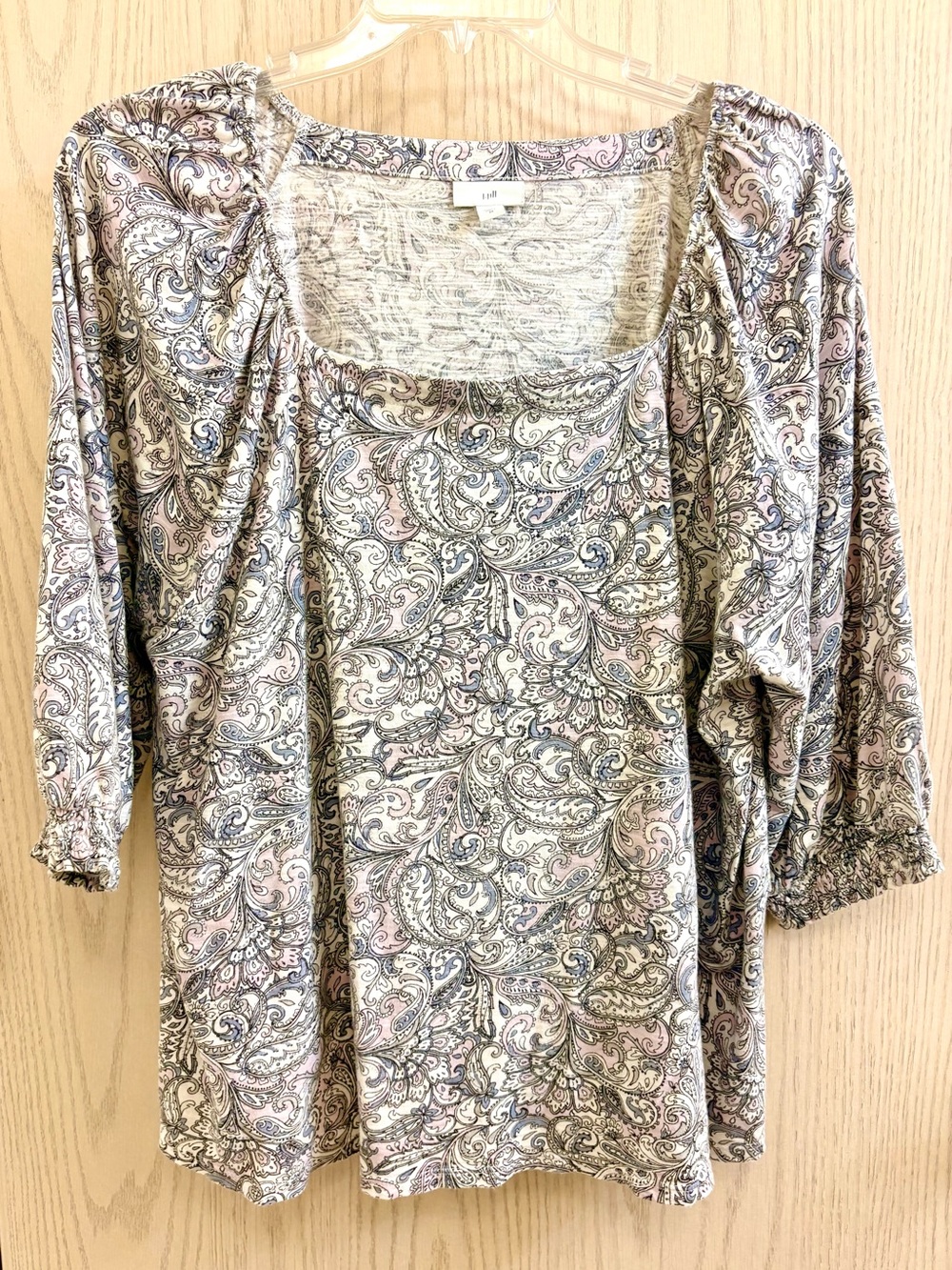 Elegant J.Jill Square Neck Paisley Blouse with 3/4 Full Sleeves